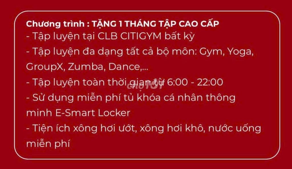 THẺ TẬP CITIGYM TRẢI NGHIỆM 30 NGÀY KHÔNG MẤT PHÍ
