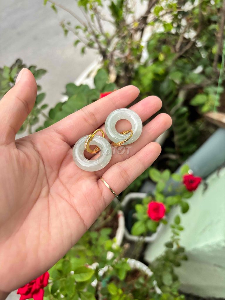 Bông tai ngọc cẩm thạch+móc treo bạc 925. Mua bán Phụ kiện thời trang khác tại Quận Liên Chiểu Đà Nẵng được đăng bởi Mimi hình 1