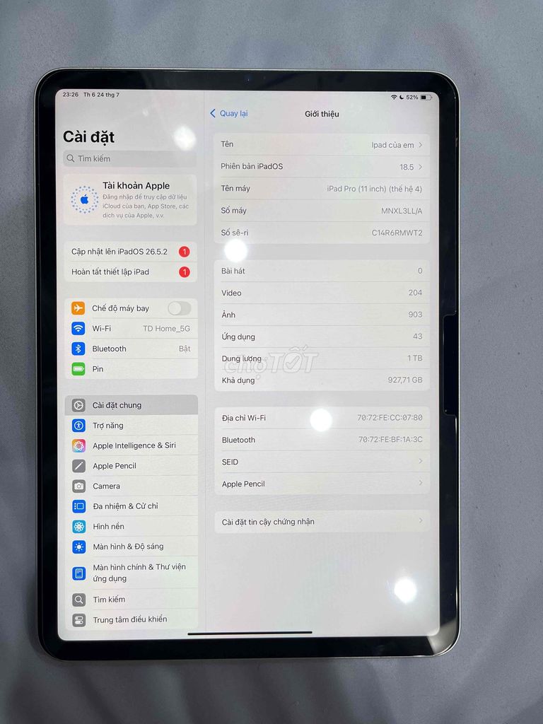 Combo iPad Pro 11 inch M2 Wifi Bạc 1TB + pencil 2. Mua bán Máy tính bảng tại Quận Đống Đa Hà Nội được đăng bởi Dang hình 1