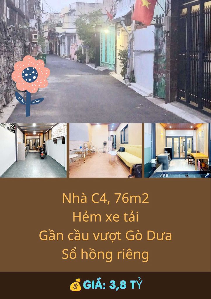 💥GIẢM SÂU 400TR - CÒN 3,4 TỶ - Bán căn nhà mới xây - 76m2 - Tam Bình 