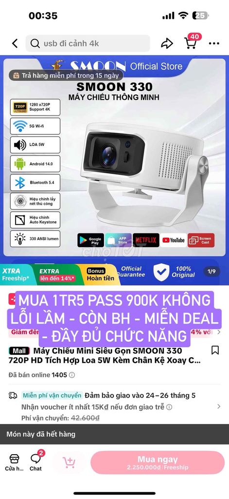 MÁY CHIẾU SMOON 330 720P CHÍNH HÃNG NEW 89%. Mua bán Đồ dùng văn phòng tại Quận Đống Đa Hà Nội được đăng bởi Huyền Trang hình 1