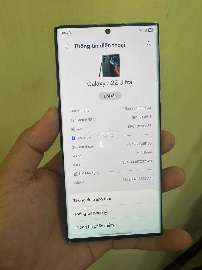 Samsung S22 Ultra 128GB Đen. Mua bán Điện thoại tại Quận Bình Thuỷ Cần Thơ được đăng bởi Kiệt Nguyễn  hình 1