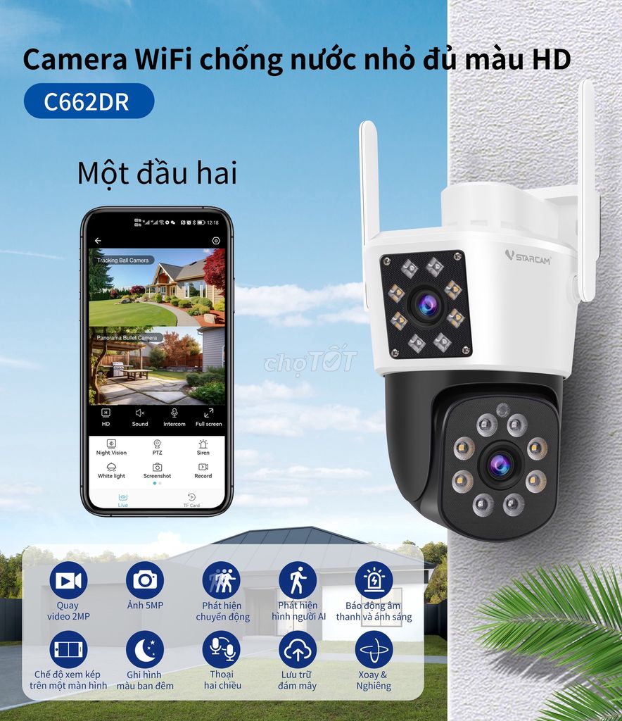 Camera Wifi Ngoài Trời Vstarcam 2 màn hình C662DR