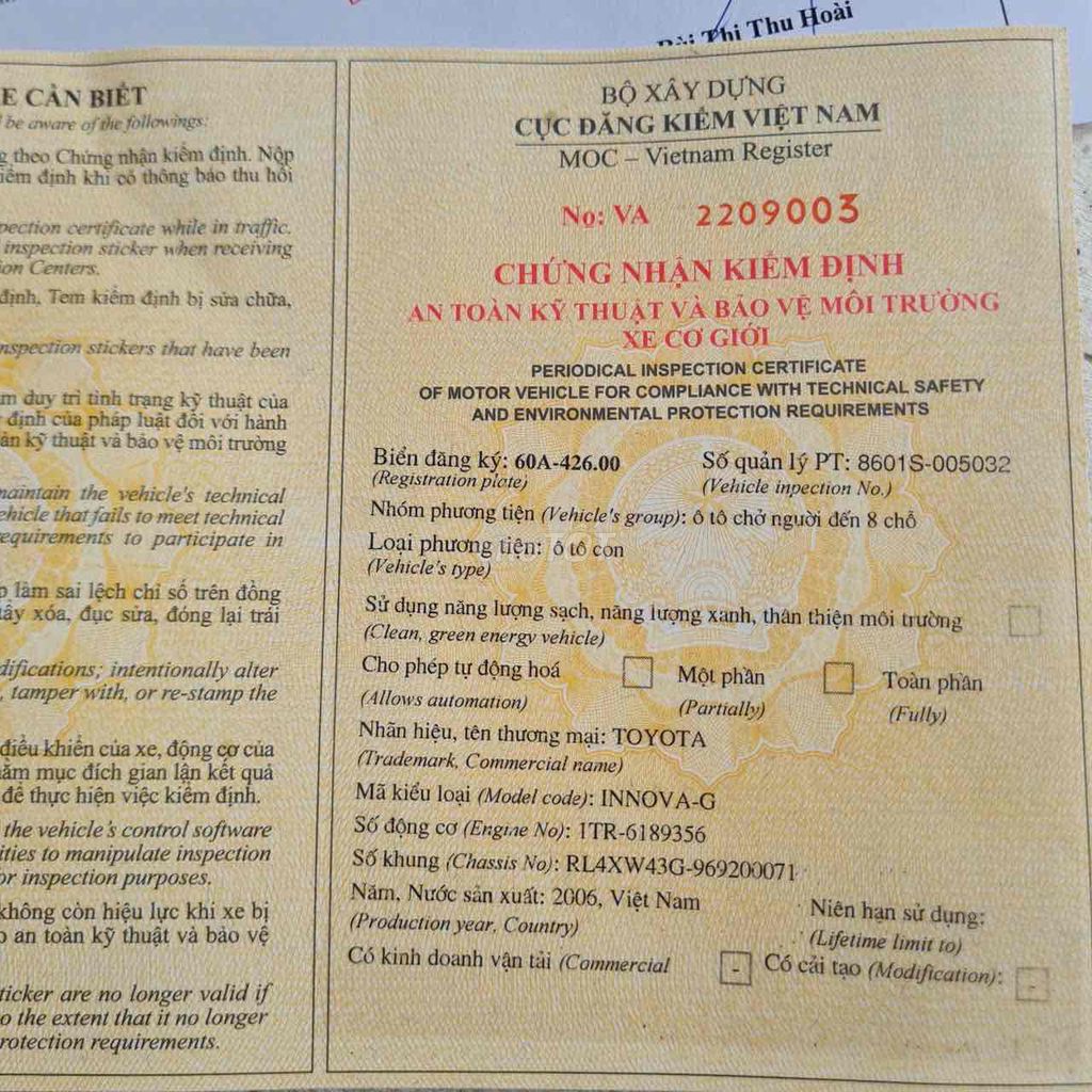 Toyota Innova 2006 G - 350000 km. Mua bán Ô tô tại Huyện Trảng Bom Đồng Nai được đăng bởi nguyên thành trung hình 18