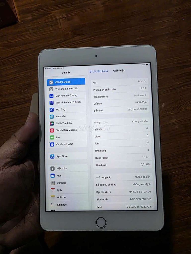 Apple iPad mini 4 16GB có 4G. Mua bán Máy tính bảng tại Quận 5 Tp Hồ Chí Minh được đăng bởi ngocgiau hình 1