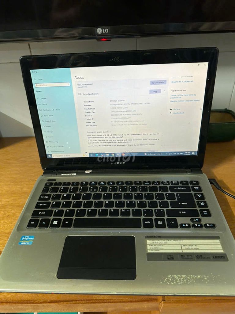 Acer Aspire E1-470 i3-3217U 8GB/500GB. Mua bán Laptop tại Huyện Hóc Môn Tp Hồ Chí Minh được đăng bởi Sunny Skies hình 1