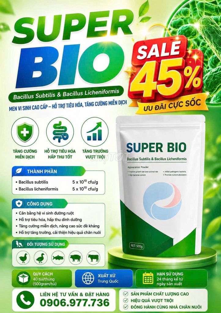 Men vi sinh bacillus giảm giá 45%. Mua bán Đồ chuyên dụng, Giống nuôi trồng tại Huyện Đức Hòa Long An được đăng bởi Ms Hạnh  hình 1