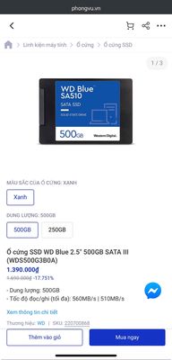 thanh lý ổ cứng SSD 500GB WD BLUE BH 36th hãng