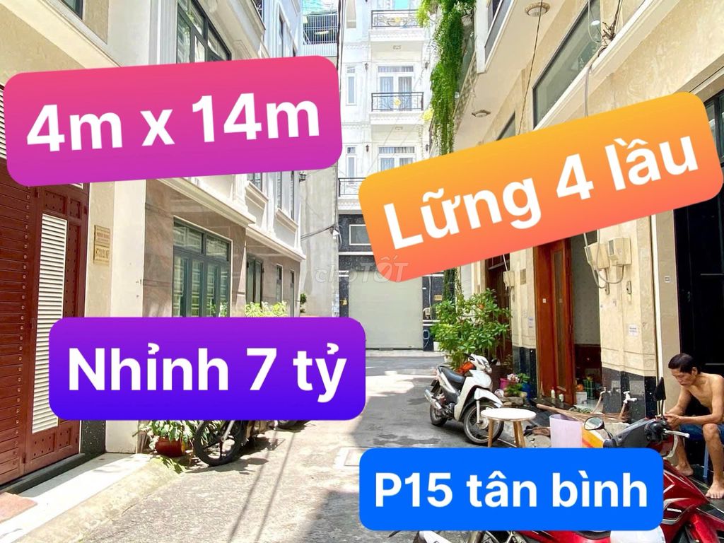 Nhà p15 tạm bình HXH 4m x 13m 4 tầng 4pn 5 tolet nhà mới chốt >7 tỷ