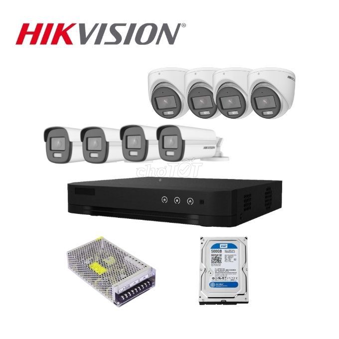 Trọn bộ 8 camera 2mp Hivision có màu ban đêm