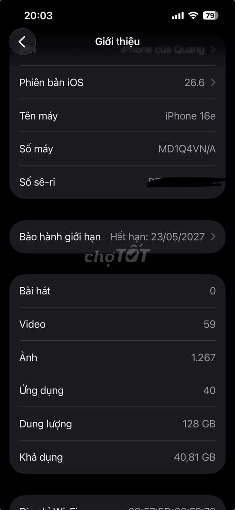 iPhone 16e Đen 128 GB Like New. Mua bán Điện thoại tại Huyện Di Linh Lâm Đồng được đăng bởi Nguyễn Quang hình 1