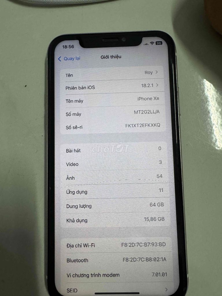 Apple iPhone XR 64GB Trắng. Mua bán Điện thoại tại Thành phố Biên Hòa Đồng Nai được đăng bởi Nguyễn Minh Vương hình 1