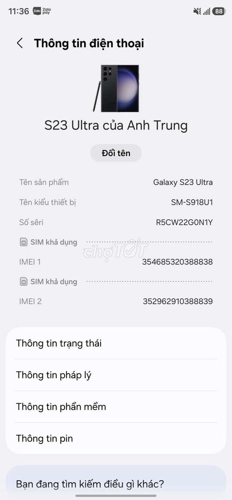 Samsung Galaxy S23 Ultra 8GB/235GB Đen. Mua bán Điện thoại tại Quận Bắc Từ Liêm Hà Nội được đăng bởi quân hình 1