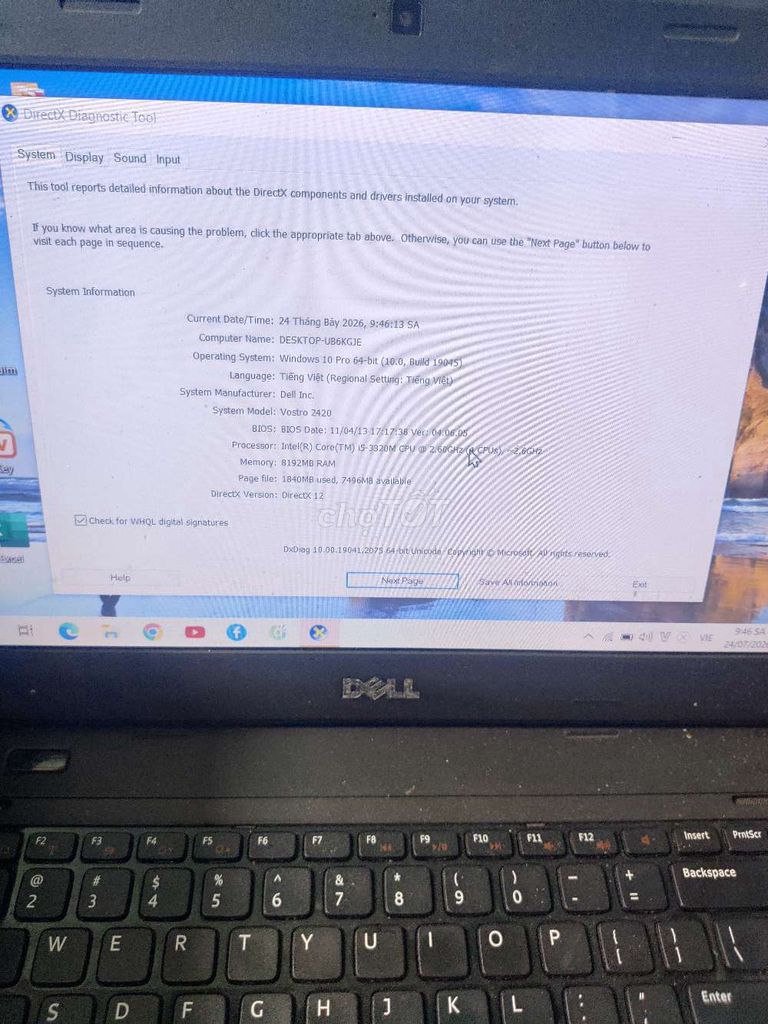 Dell Vostro 2420 i5-3320M 8GB Windows 10 Pro. Mua bán Laptop tại Quận Bình Tân Tp Hồ Chí Minh được đăng bởi cô diễm hình 1