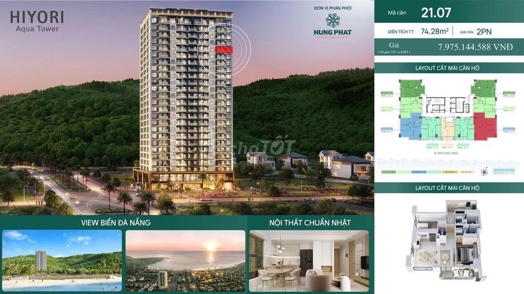 HIYORI AQUA TOWER - CĂN GÓC 2PN FULL GIÁ 7.975 TỶ VIEW TRỰC DIỆN BIỂN