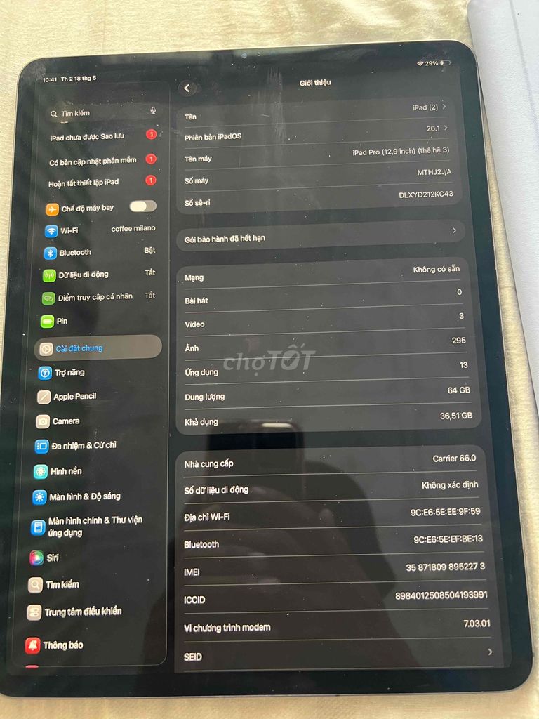 Apple iPad Pro 12.9 64GB Xám. Mua bán Máy tính bảng tại Huyện Phong Điền Cần Thơ được đăng bởi Anh Tài hình 1