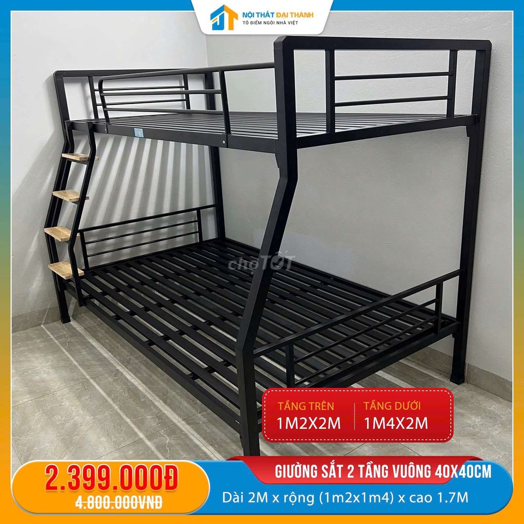 GIƯỜNG 2 TẦNG LỆCH SẮT VUÔNG 40×40TRÊN1M2 DƯỚI1M4. Mua bán Giường, chăn ga gối nệm tại Quận Tân Phú Tp Hồ Chí Minh được đăng bởi NỘI THẤT ĐẠI THÀNH hình 1