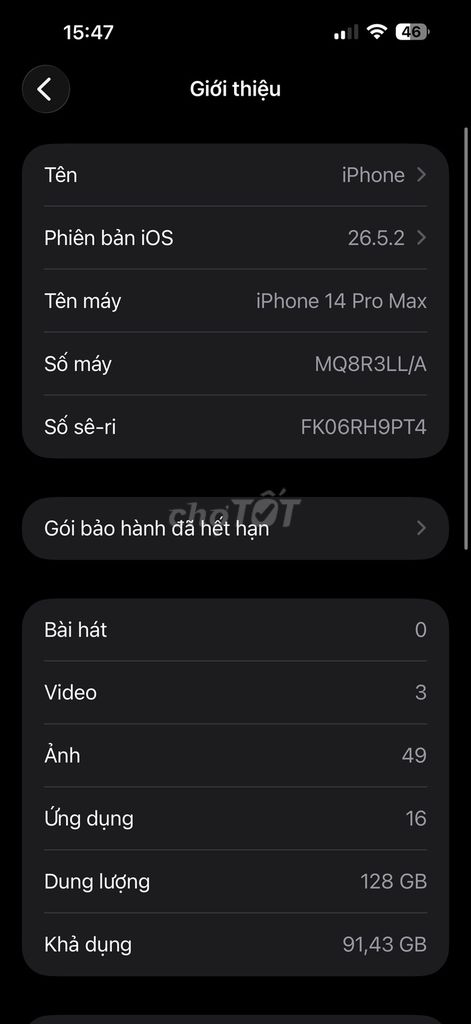 Apple iPhone 14 Pro Max 128GB Tím 98%. Mua bán Điện thoại tại Quận Tây Hồ Hà Nội được đăng bởi Vũ Trọng Long hình 1
