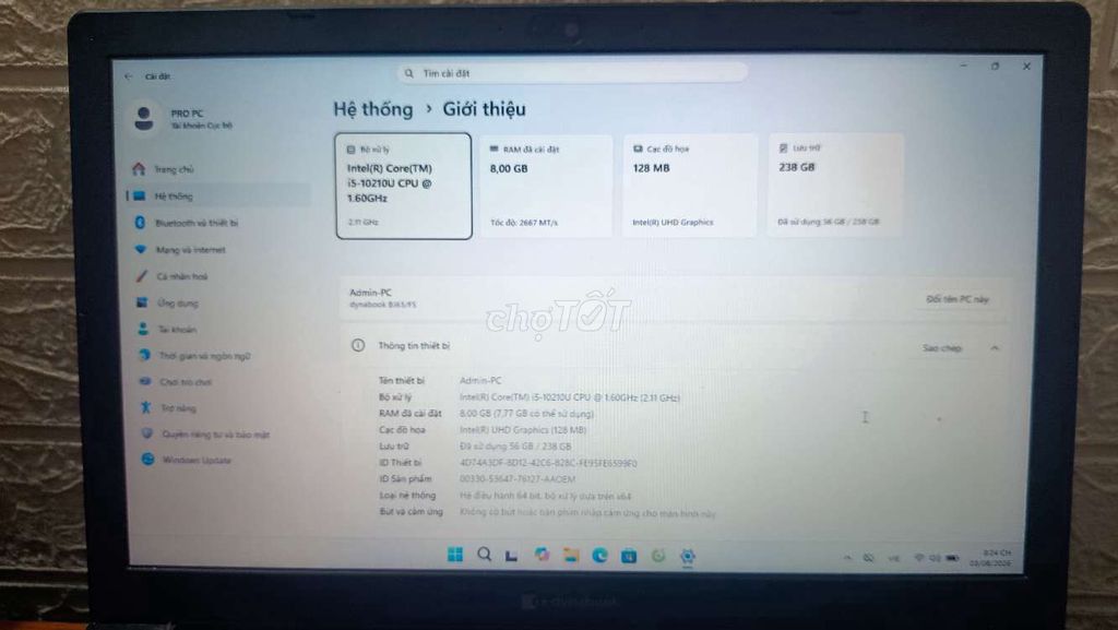 Dynabook Admin-PC i5-10210U 8GB/256GB Đen. Mua bán Laptop tại Huyện Chợ Mới An Giang được đăng bởi Nguyễn quí như hình 1