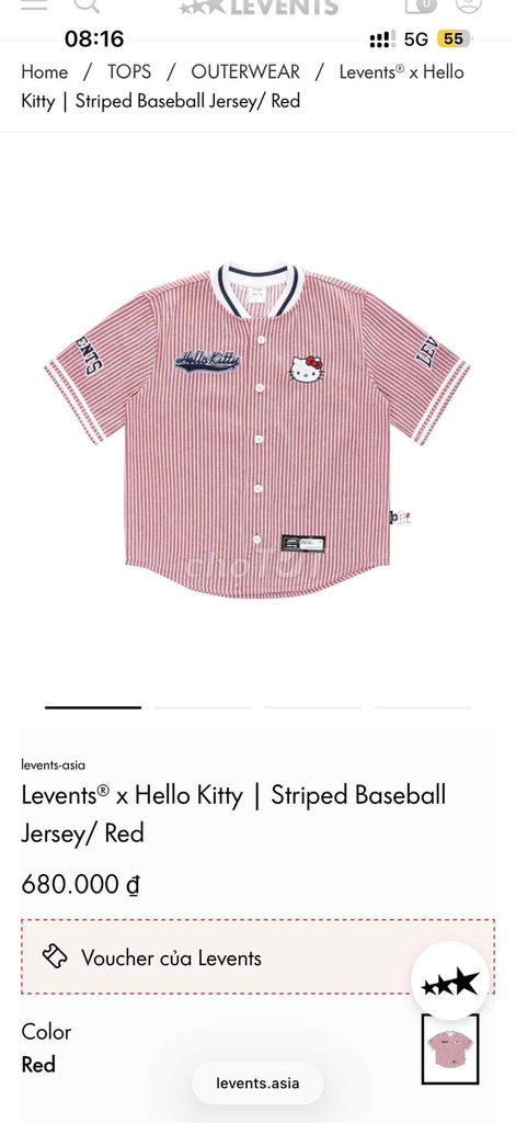 Áo bóng chày Levents Hello Kitty Striped Đỏ. Mua bán Quần áo tại Quận 7 Tp Hồ Chí Minh được đăng bởi Nguyễn Quỳnh Như hình 1