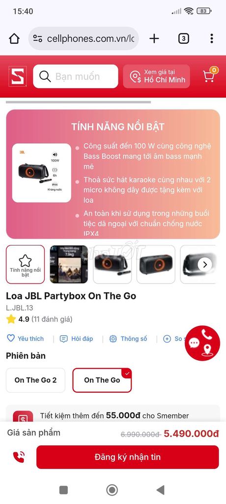 Loa Bluetooth JBL Partybox On The Go. Mua bán Tivi, Âm thanh tại Quận Đống Đa Hà Nội được đăng bởi hungyes hình 1