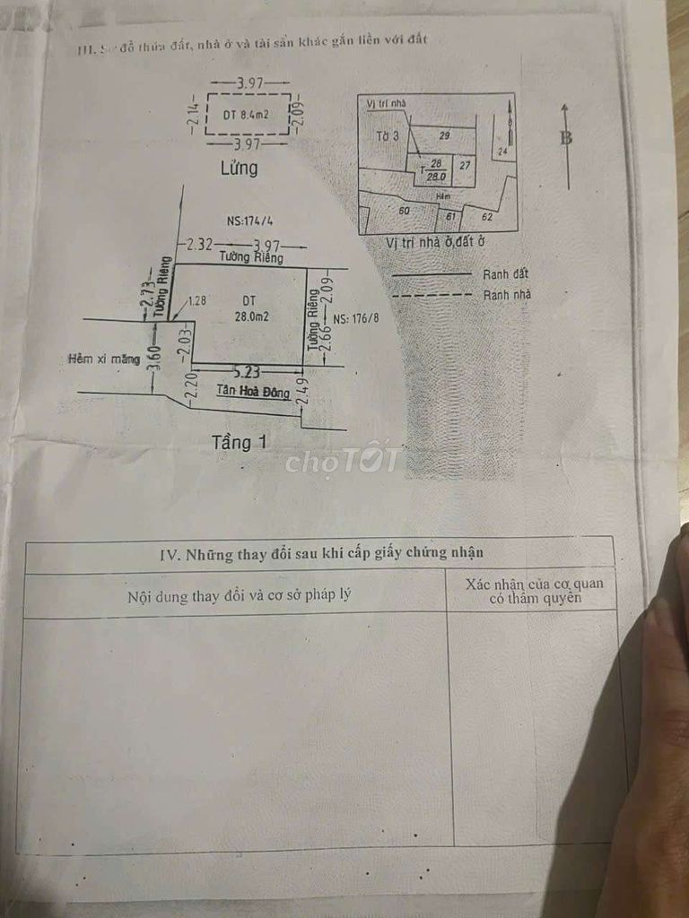 ngang 6m2 dài 5m 1 trệt 1 lầu hẻm thông 3m cách mt 30m