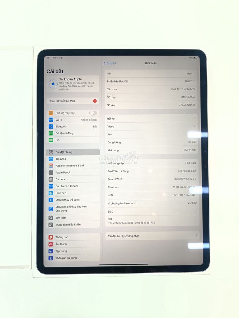 Apple iPad Air 6 13 inch 128GB 5g full box. Mua bán Máy tính bảng tại Quận Hà Đông Hà Nội được đăng bởi Thành Táo HN hình 1