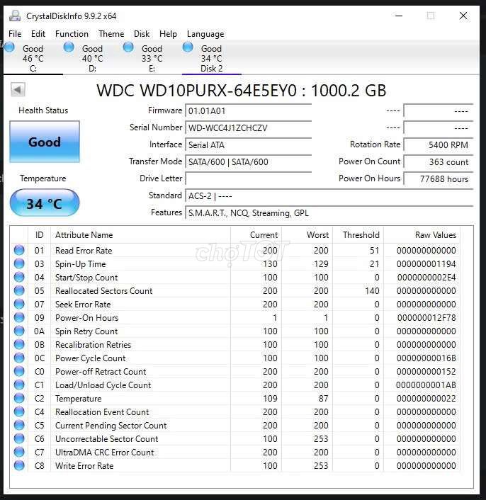 Ổ cứng HDD WD WD10PURX 1TB 5400 RPM Tốt. Mua bán Linh kiện (RAM, Card...) tại Thành phố Thủ Đức Tp Hồ Chí Minh được đăng bởi Nguyễn Phan Minh Hiếu hình 1