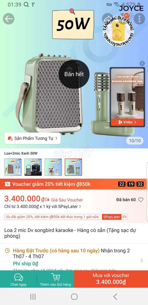 Loa karaoke Divoom Songbird Xanh 50W kèm 2 micro. Mua bán Tivi, Âm thanh tại Thành phố Dĩ An Bình Dương được đăng bởi Hanh Trung hình 1