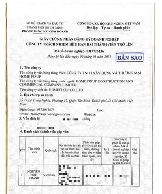 CÔNG TY TNHH XÂY DỰNG VÀ THƯƠNG MẠI HOME FIXUP 