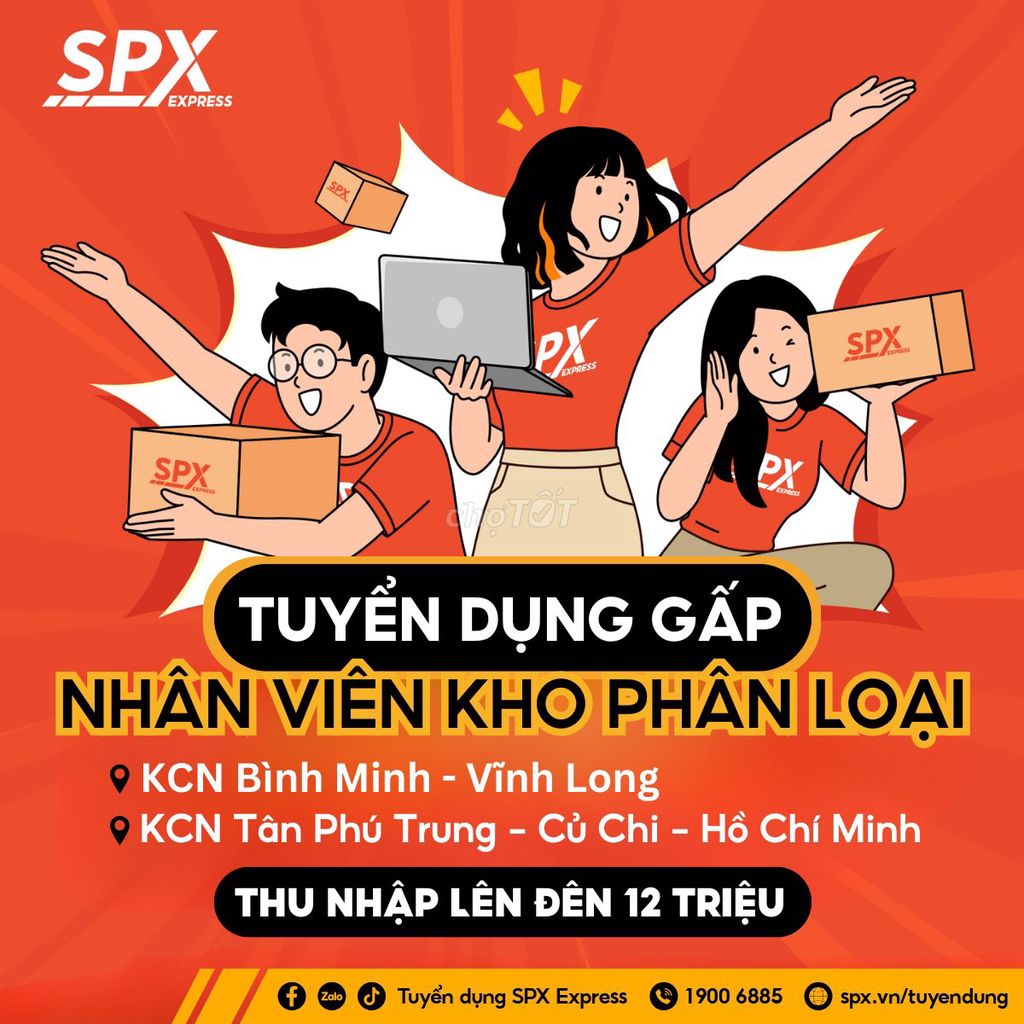 [CỦ CHI] 50 NV KHO PHÂN LOẠI - GẤP - ĐẾN 12 TRIỆU