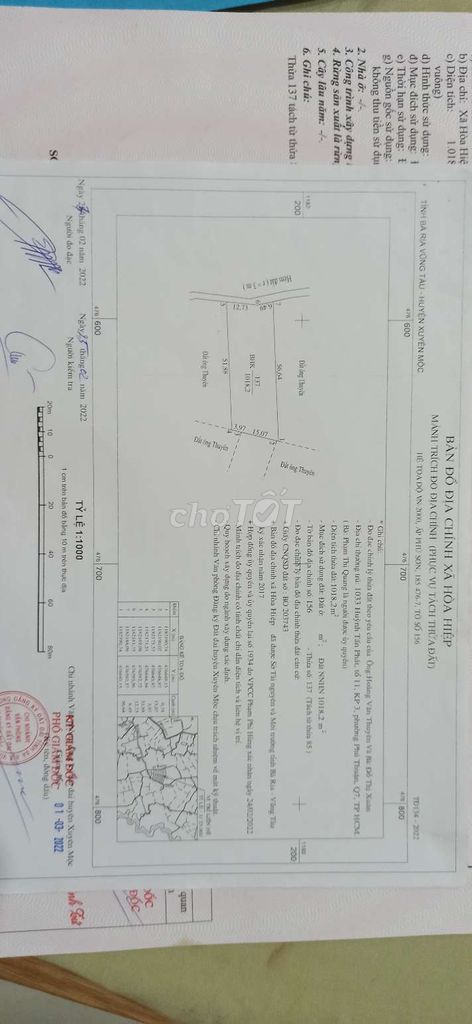 Bán đất Xã Hoà Hiệp Huyện Xuyên Mộc