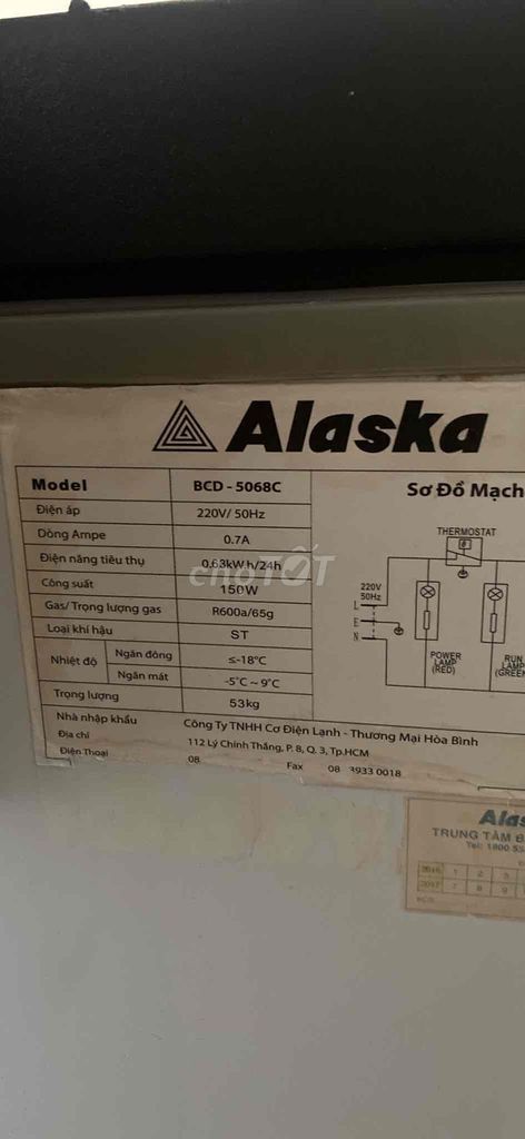 tủ đông 2 ngăn mát-đông. Alaska BCD-5068C. Mua bán Tủ lạnh tại Quận 6 Tp Hồ Chí Minh được đăng bởi Công Phan hình 1