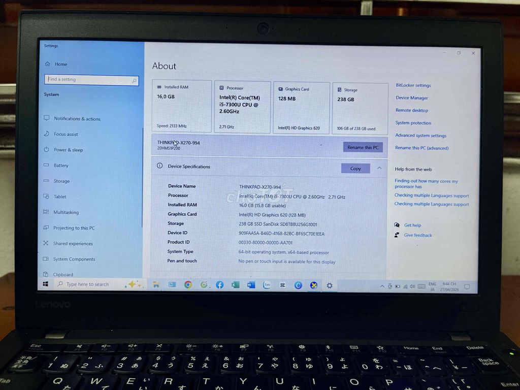 Lenovo ThinkPad X270 i5-7300U 16GB/256GB. Mua bán Laptop tại Thành phố Hà Giang Hà Giang được đăng bởi Thành Ty Võ hình 1