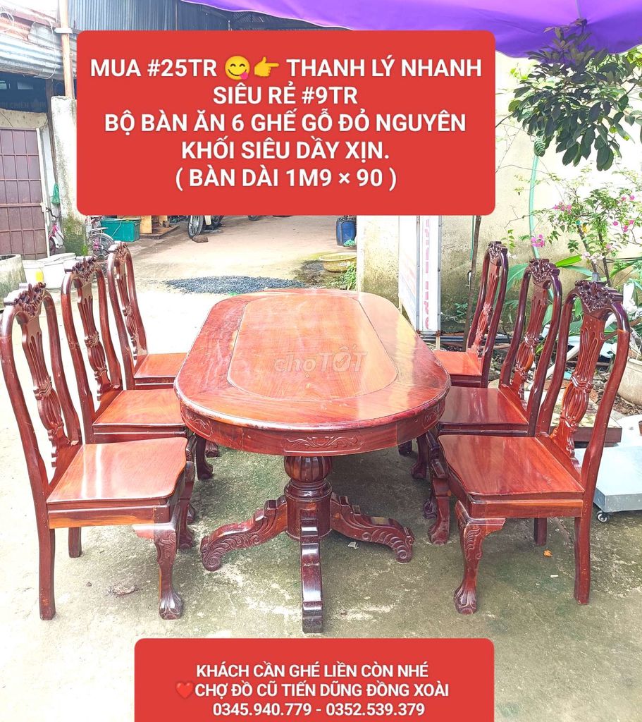 Mua 25tr Thanh lý Bộ bàn ăn gỗ tự nhiên 6 ghế. Mua bán Bàn ghế tại Thành phố Đồng Xoài Bình Phước được đăng bởi CHỢ ĐỒ CŨ TIẾN DŨNG hình 1
