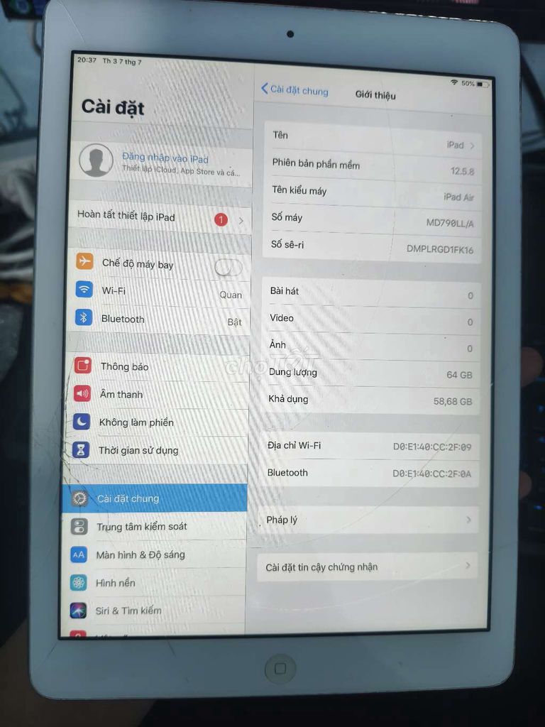 Apple iPad Air 64GB Bạc Nứt kính. Mua bán Máy tính bảng tại Quận 12 Tp Hồ Chí Minh được đăng bởi Quân hình 1