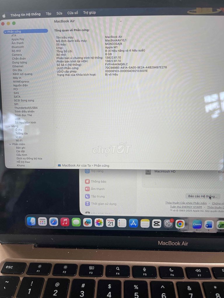Apple MacBook Air M1 13.3 inch 8GB/256GB. Mua bán Laptop tại Thành phố Dĩ An Bình Dương được đăng bởi Trần Thanh Toàn hình 1