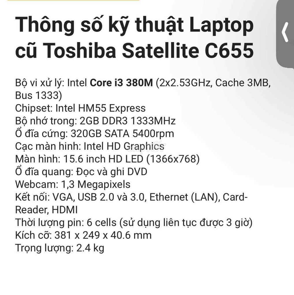 Laptop Toshiba Satellite Series i3/4GB/320GB