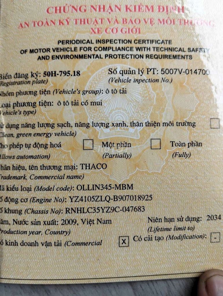 Olin 3t45 thùng cao 2m5 mới xét. Mua bán Xe tải, xe ben tại Huyện Bình Chánh Tp Hồ Chí Minh được đăng bởi huynhductrong hình 5