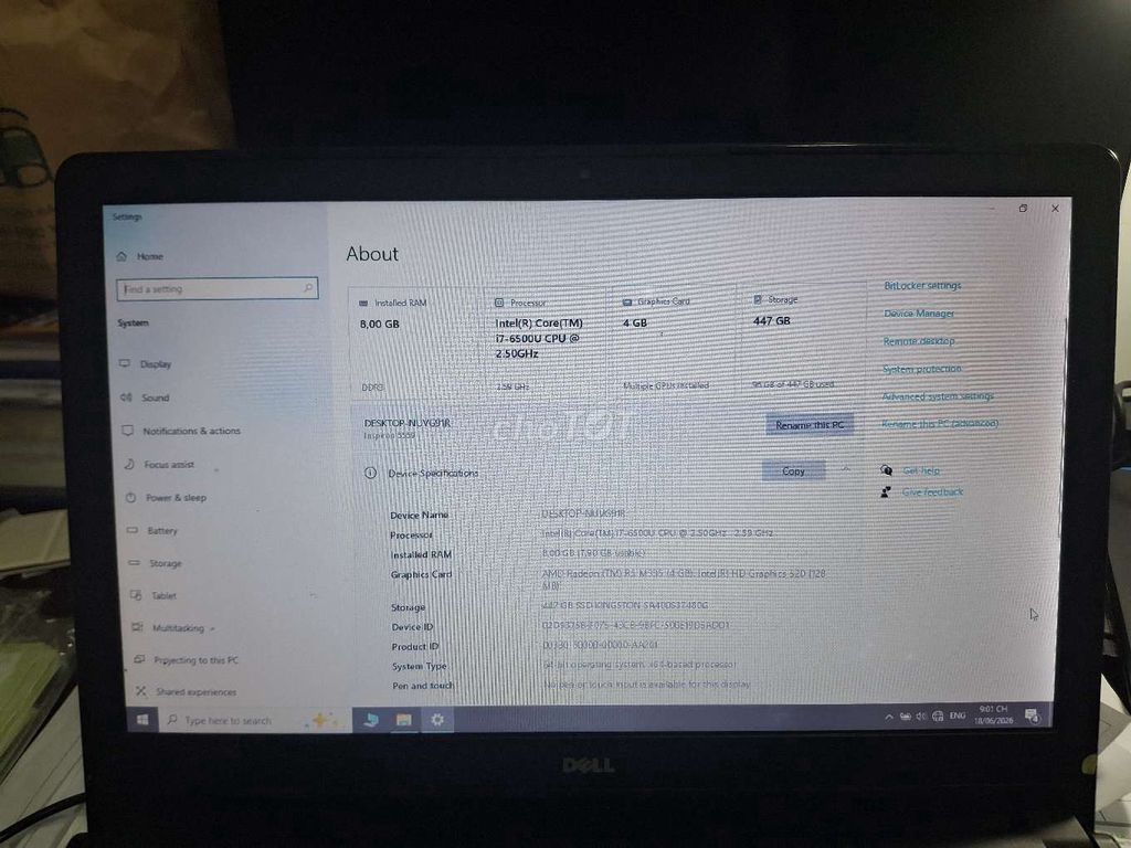 Dell Inspiron 5559 i7-6500U 15.6 inch 8GB/ssd480GB. Mua bán Laptop tại Huyện Nhà Bè Tp Hồ Chí Minh được đăng bởi Phà Cầu hình 1