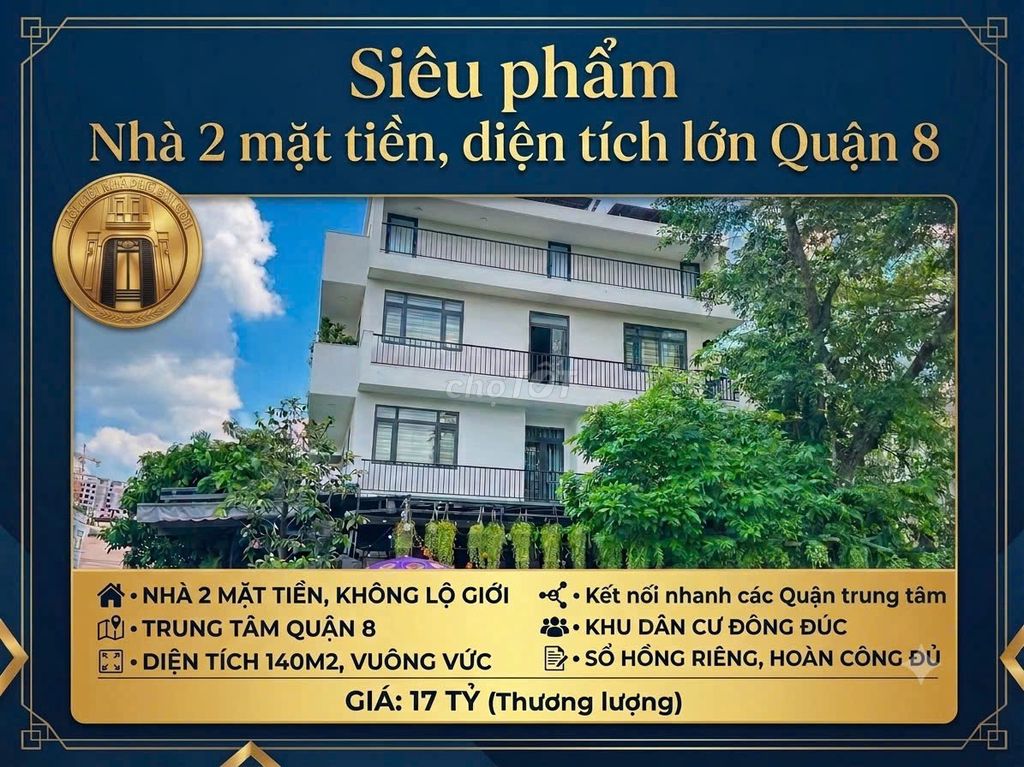 BÁN NHÀ 2 MẶT TIỀN KINH DOANH TT QUẬN 8, DIỆN TÍCH LỚN, NGANG 6,5M,SHR