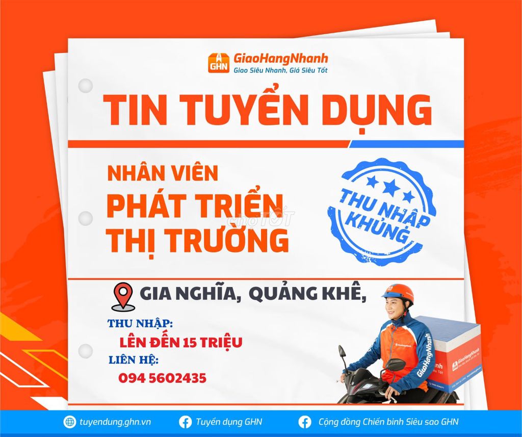 Gia NGHĩa Đăk Nông Tuyển Shipper Lương 10-15TR/Th