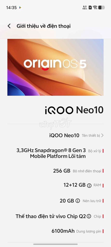 Vivo iQOO Neo 10 12GB/256GB Đen. Mua bán Điện thoại tại Thành phố Gia Nghĩa Đắk Nông được đăng bởi vinh hình 1