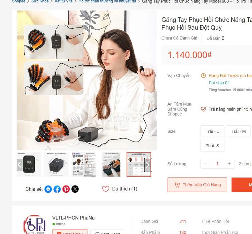Găng tay phục hồi chức năng size L phải mới 100%