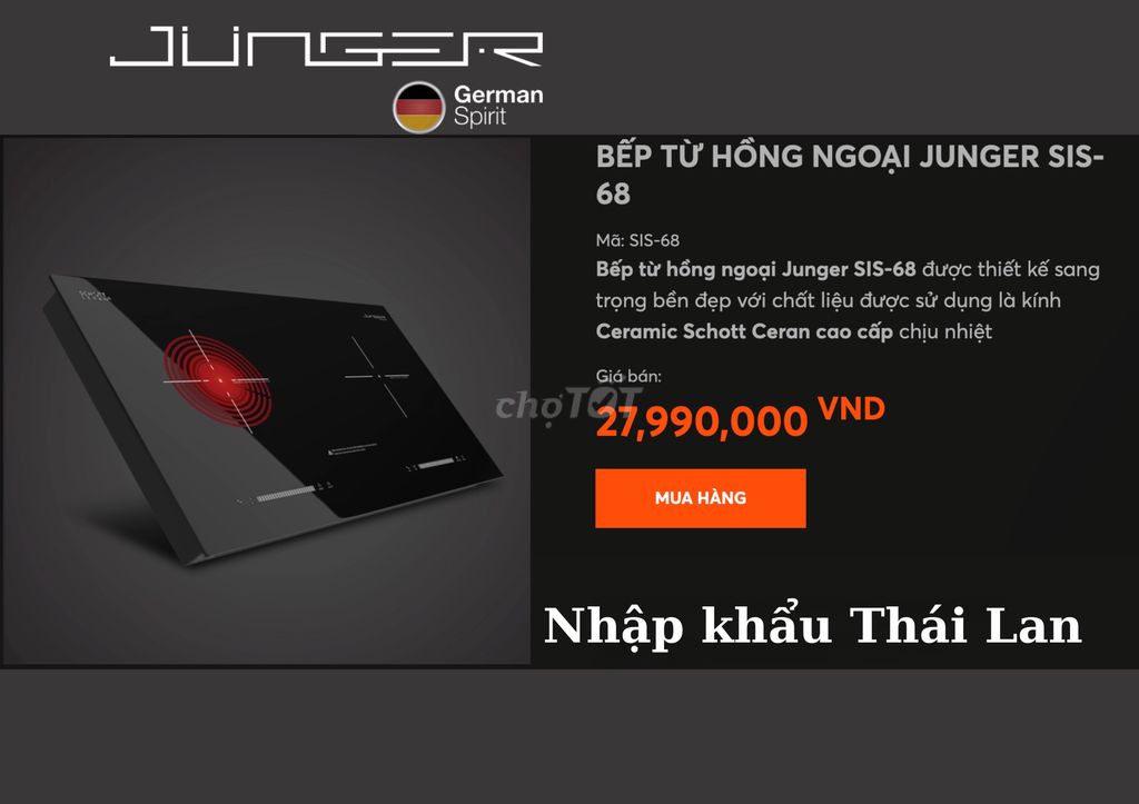 Bếp từ hồng ngoại lắp âm Junger SIS-68 Giá Tốt. Mua bán Bếp, lò, đồ điện nhà bếp tại Quận 12 Tp Hồ Chí Minh được đăng bởi Hoangcuonghome  hình 1
