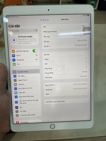 Apple iPad Air 3 Wifi 64GB Bạc. Mua bán Máy tính bảng tại Quận Ba Đình Hà Nội được đăng bởi Hội Đồ Điện Tử hình 1