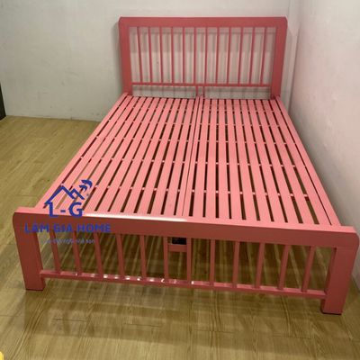 giường sắt màu hồng - giường 1m2---=