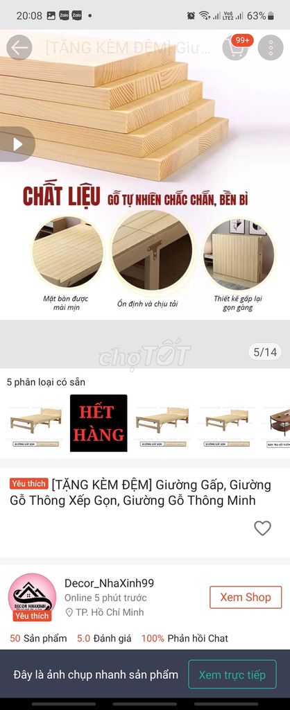 Thanh lý giường gỗ thông 80×190cm gấp gọn được