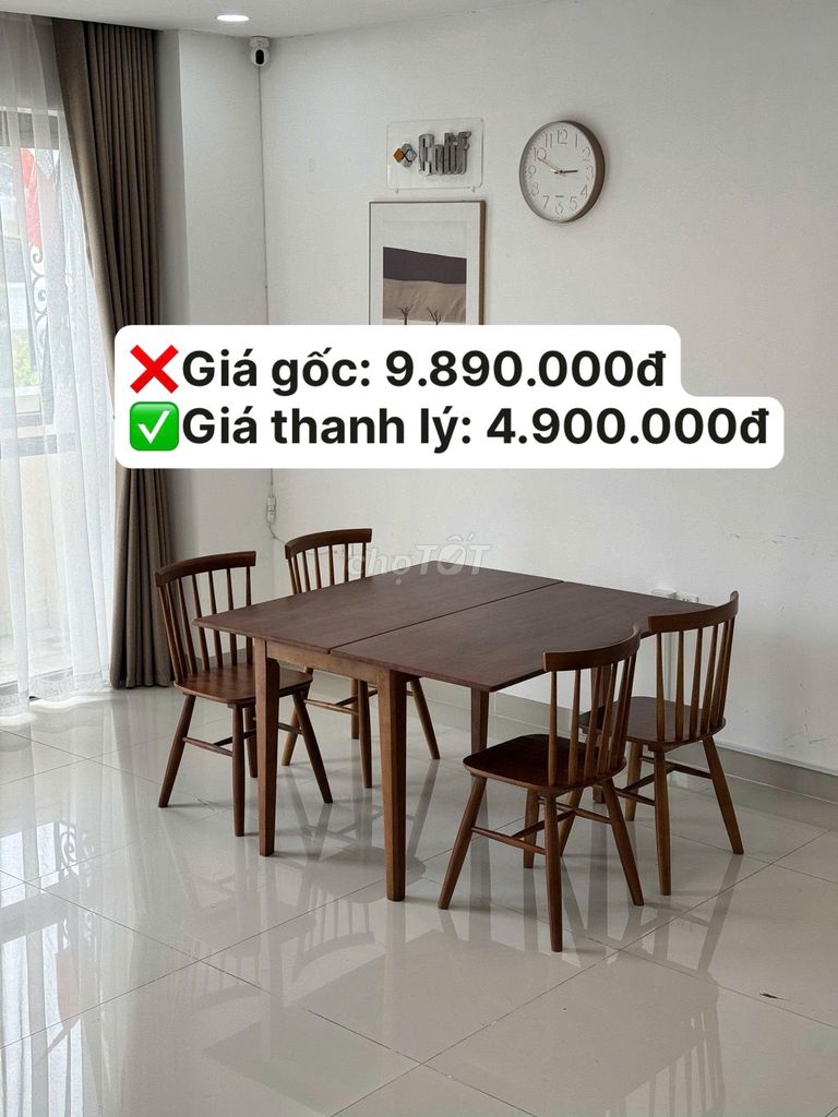 Bàn ăn gấp khúc gỗ 4 ghế. Mua bán Bàn ghế tại Quận 12 Tp Hồ Chí Minh được đăng bởi Colif Thanh Lý Nội Thất hình 1