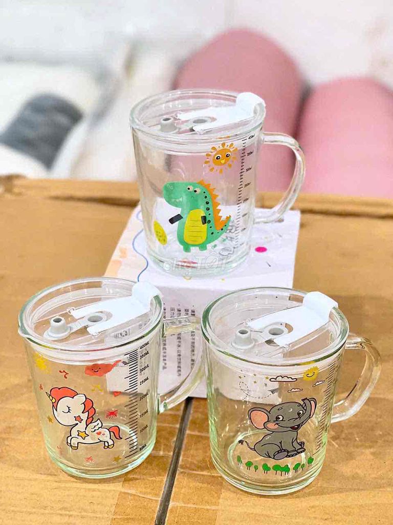 Set 3 Ly Nhựa Có Nắp Hoạ Tiết